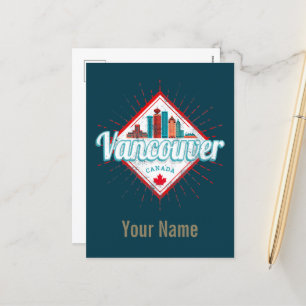 Postal Festiva Vancouver Skyline British Columbia Retro Canadá