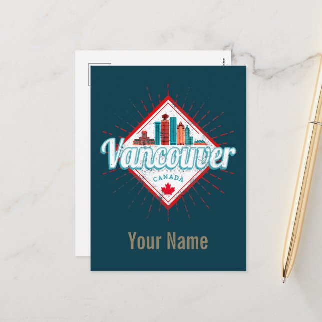 Postal Festiva Vancouver Skyline British Columbia Retro Canadá (Anverso/Reverso In Situ)