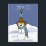 Postal Festiva Vaquero hombre de nieve con casa de pájaros<br><div class="desc">Jugué con mi Cowboy Snowman para crear esta nueva edición con un hogar azul,  nieve y cielo estrellado.</div>