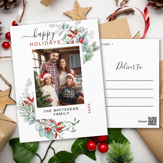 Postal Festiva Vegetación acuática elegante (You will love these beautiful Christmas cards! They feature botanical watercolor pine and berries.)