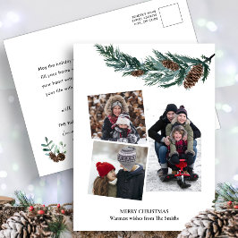 Postal Festiva Vegetación acuática Rústica Verde Pino Cono Bough