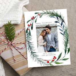 Postal Festiva Vegetación festiva y foto de la guirnalda Holly Be