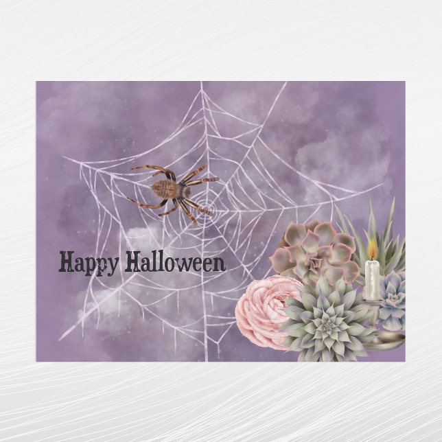 Postal Festiva Vela de Halloween Rosa Araña rosa suculenta (Subido por el creador)