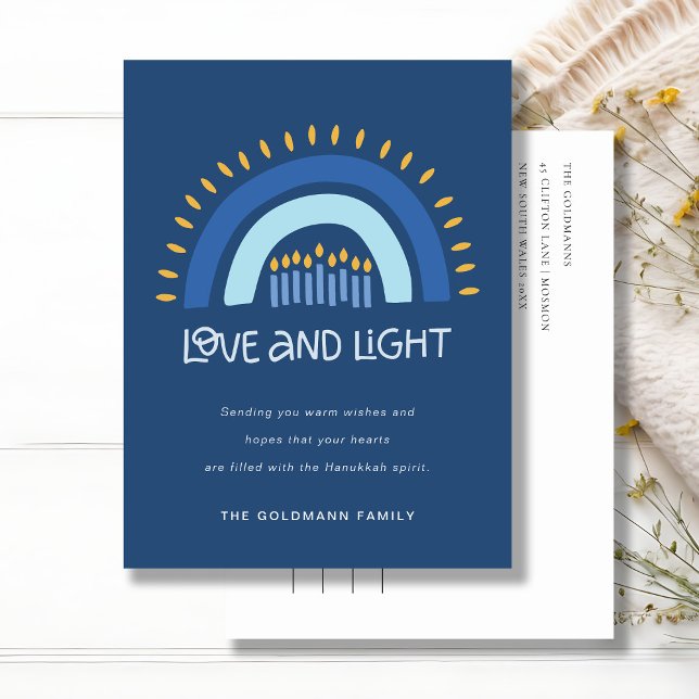 Postal Festiva Velas de arcoiris azules simples Hanukkah amor y l (Subido por el creador)