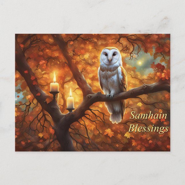 Postal Festiva Velas de búho de Samhain (Anverso)