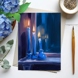 Postal Festiva Velas de Hanukkah azules acuarela