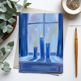 Postal Festiva Velas de Hanukkah azules acuarela