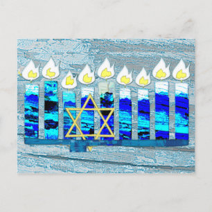 Postal Festiva Velas de Hanukkah con estrella de oro de David