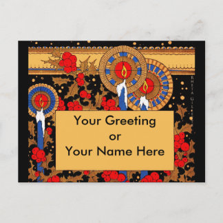 Postal Festiva Velas de Navidades Art Deco y Holly