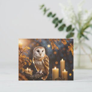 Postal Festiva Velas Místicas de Búho de Equinoccio de Otoño