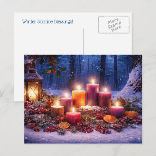 Postal Festiva Velas y linterna de nieve del solsticio de inviern