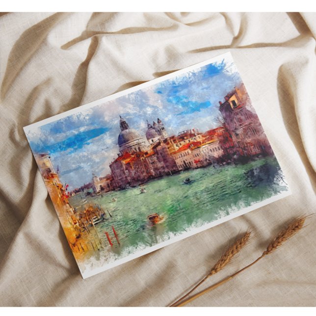 Postal Festiva Venecia Italia WatercolorTravel Art (Subido por el creador)