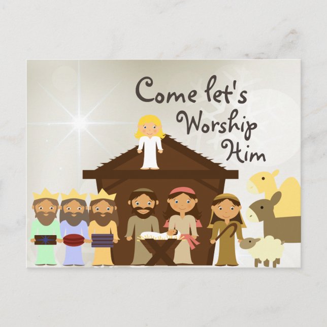 Postal Festiva Vengan A Adorar Su Natividad Navidades Postcard (Anverso)