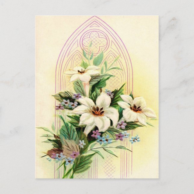 Postal Festiva ventana vintage floral Easter Church (Anverso)