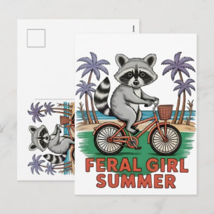 Postal Festiva Verano de Chica Feral Mapache Vibraciones de Playa