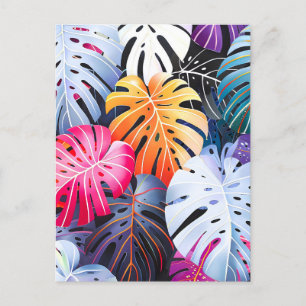 Postal Festiva Verano tropical hojas de Monstera