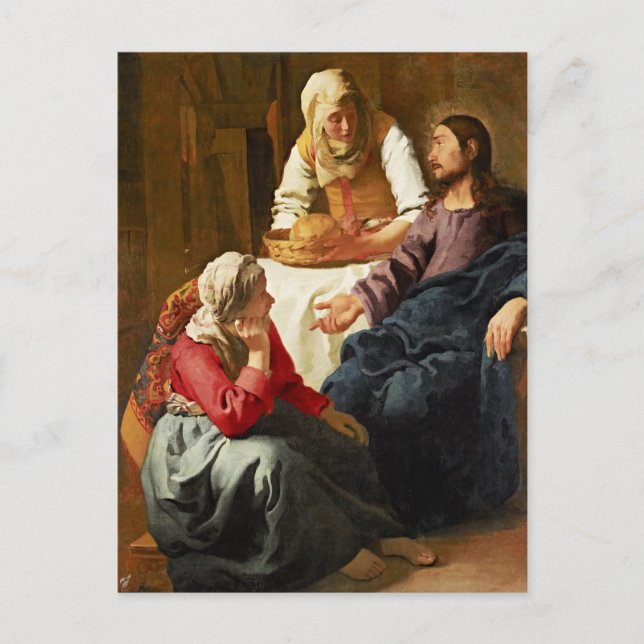 Postal Festiva Vermeer - Cristo en la Casa de Martha y María (Anverso)