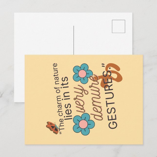Postal Festiva Very Demure Gestures / Demure; Butterfly, Flowers (Anverso / Reverso)