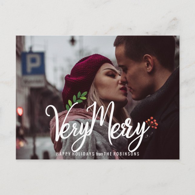 Postal Festiva Very Merry Holiday elegante (Anverso)