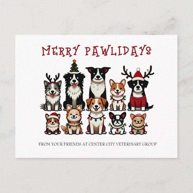 Postal Festiva Veterinario de Merry Pawlidays (Anverso)