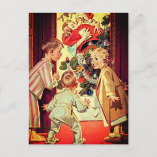 Postal Festiva Vi a mamá besar a Santa Claus Vintage