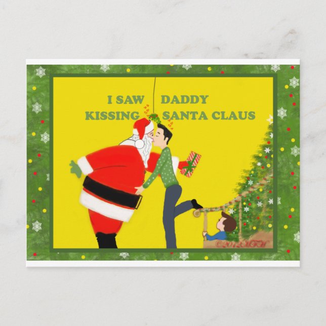 Postal Festiva Vi a papá besar a Navidades homosexuales de Santa  (Anverso)
