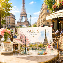 Viaje a París Francia Acuarela Romántica Vintage