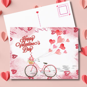 Postal Festiva Viaje de amor en bicicleta el día de San Valentín