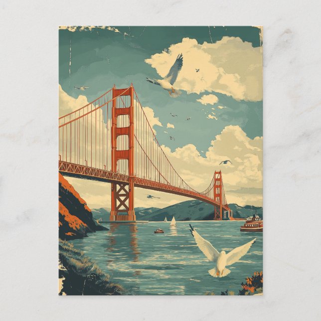 Postal Festiva Viaje de época del puente Golden Gate de San Franc (Anverso)