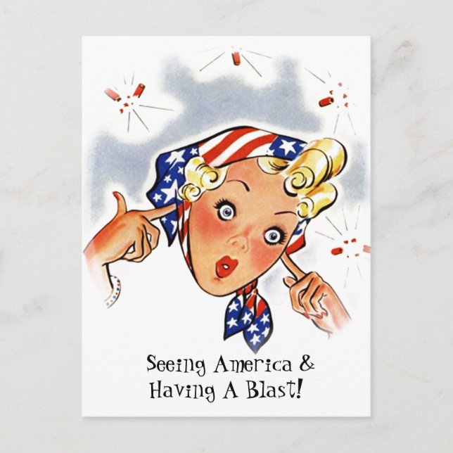 Postal Festiva Viaje de Viaje Retro America Viaje Viendo Estados  (Anverso)