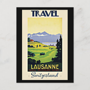 Postal Festiva Viaje en Lausana, afiche de la época de Suiza,