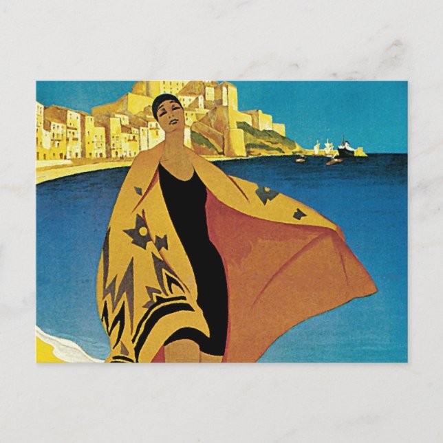 Postal Festiva Viaje francés vintage (Anverso)