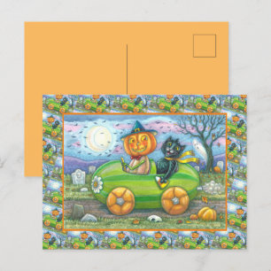 POSTAL FESTIVA VIAJE POR CARRETERA HALLOWEEN, AMIGOS DE JACK Y GA
