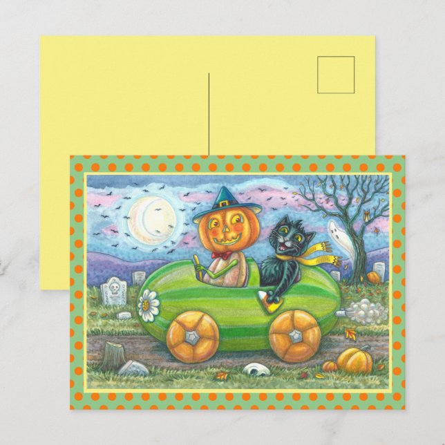 POSTAL FESTIVA VIAJE POR CARRETERA HALLOWEEN, AMIGOS DE JACK Y GA (Anverso / Reverso)