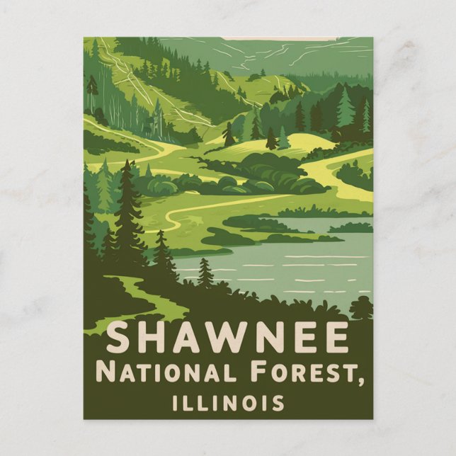 Postal Festiva Viaje retro forestal nacional de Shawnee (Anverso)
