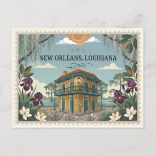 Postal Festiva Viajes antiguos a Nueva Orleans Louisiana