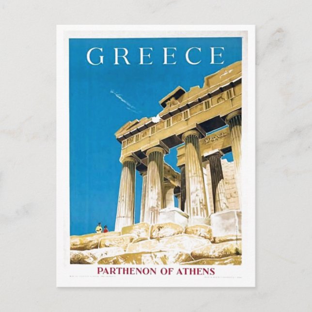 Postal Festiva Viajes de época Atenas Grecia Templo del Partenón (Anverso)