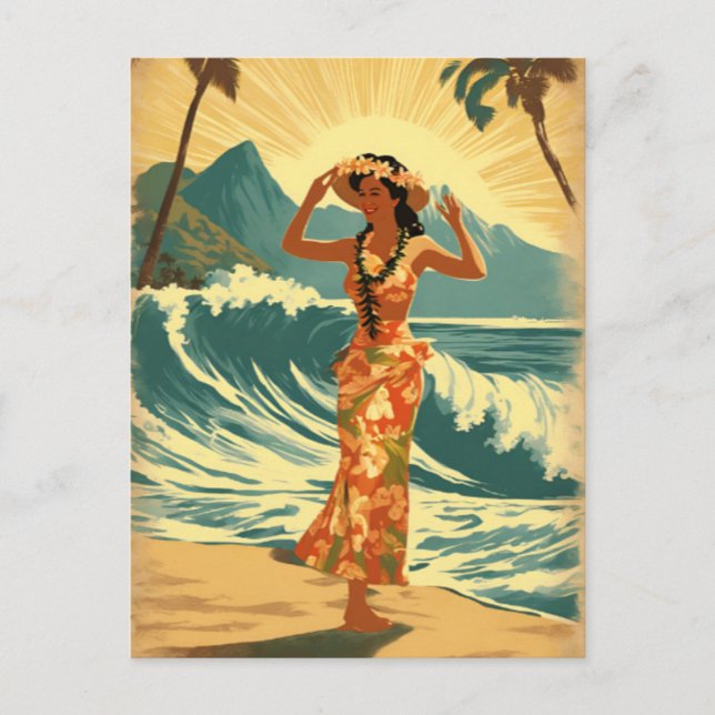 Postal Festiva Viajes de estilo hawaiano de época Honolulu Mid-Pa (Anverso)