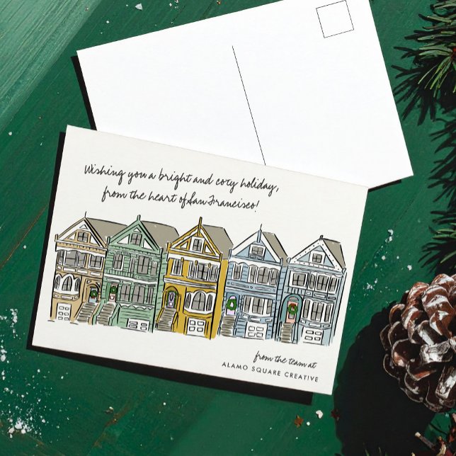 Postal Festiva Viajes de San Francisco (Painted Ladies San Francisco Travel Holiday Postcard)