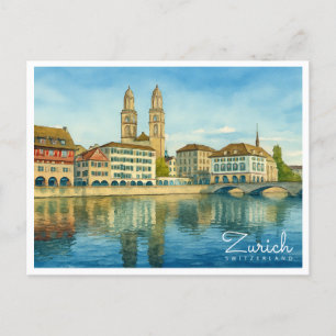 Postal Festiva Viajes por aguas retro de Suiza Zurich