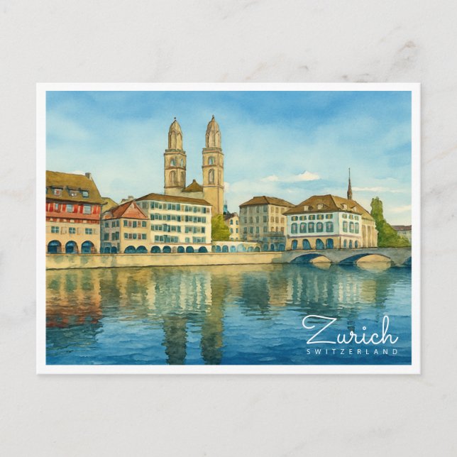 Postal Festiva Viajes por aguas retro de Suiza Zurich (Anverso)