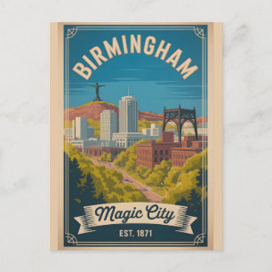 Postal Festiva Viajes Retro a Birmingham Alabama Vintage