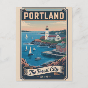 Postal Festiva Viajes Retro a Portland Maine Vintage