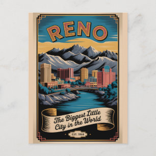 Postal Festiva Viajes Retro a Reno Nevada Vintage