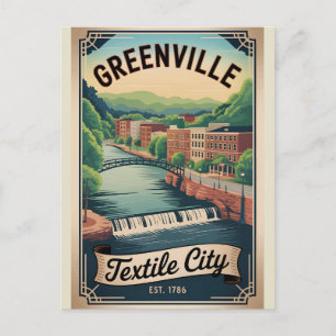 Postal Festiva Viajes Retro Greenville Carolina del Sur Vintage