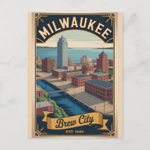 Postal Festiva Viajes Retro Vintage Milwaukee Wisconsin