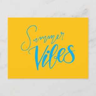 Postal Festiva Vibes de verano con escritura azul con manteles en