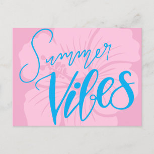 Postal Festiva Vibes de verano con flores de Hibiscus - rosa y az