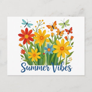 Postal Festiva Vibraciones de Verano Floral con Mariposas
