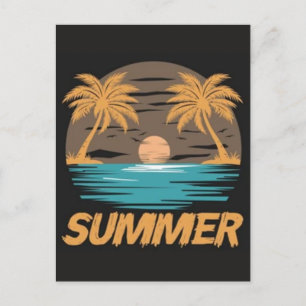 Postal Festiva Vibraciones de Verano Playa Retro-Vintage Soleado 